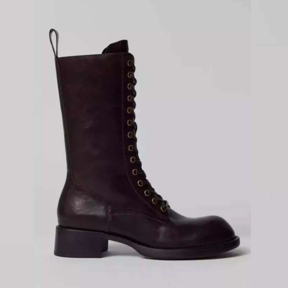Jeffrey Campbell Gazette Leather Lace Up Combat Boot, Brown, Size 9